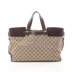 Gucci GG Canvas Tote Bag Leather Women's Beige Brown