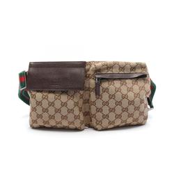 Gucci GG Canvas Waist Bag Body Leather Men Women Beige Brown 200905