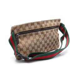 Gucci GG Canvas Waist Bag Body Leather Men Women Beige Brown 200905