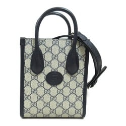 GUCCI Interlocking G Tote Bag 2-way Shoulder Leather Coated Canvas Women's Navy 691623