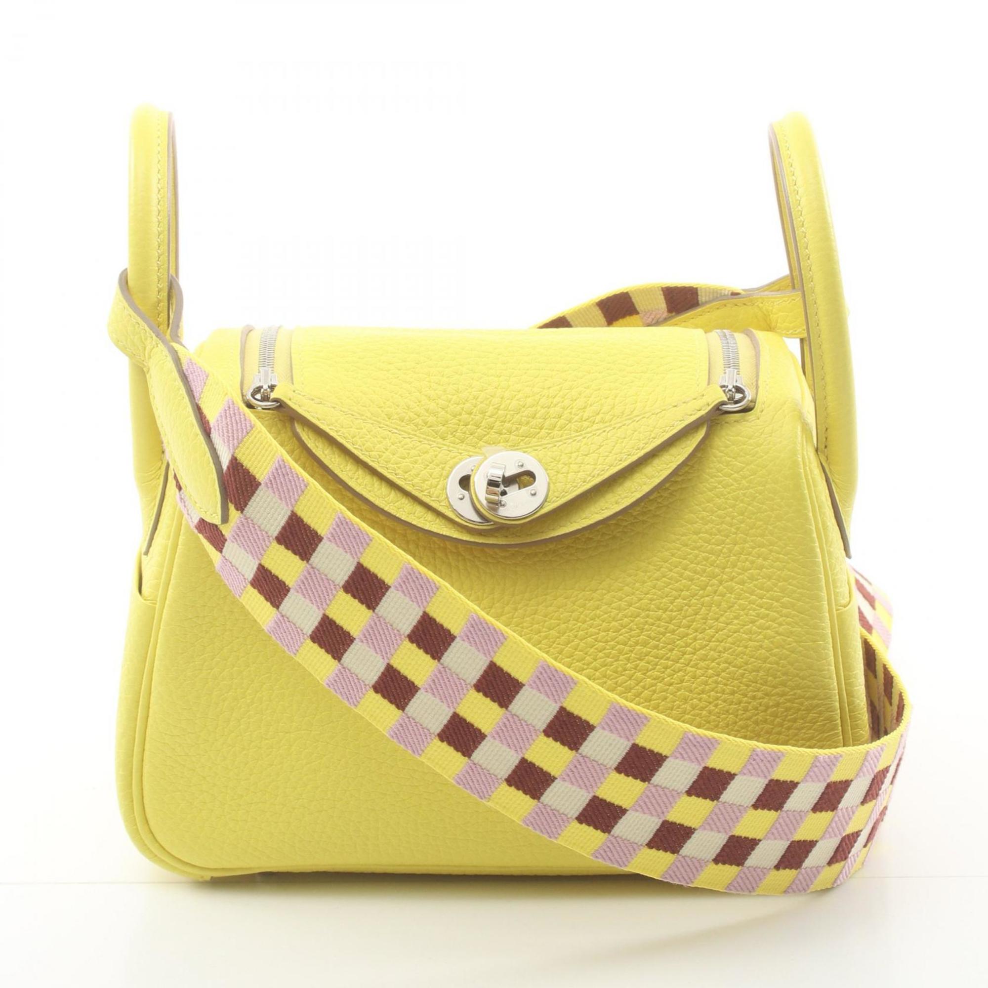 Hermes Lindy Maxi-Quadrille Lime Shoulder Bag Taurillon Clemence Women's Yellow