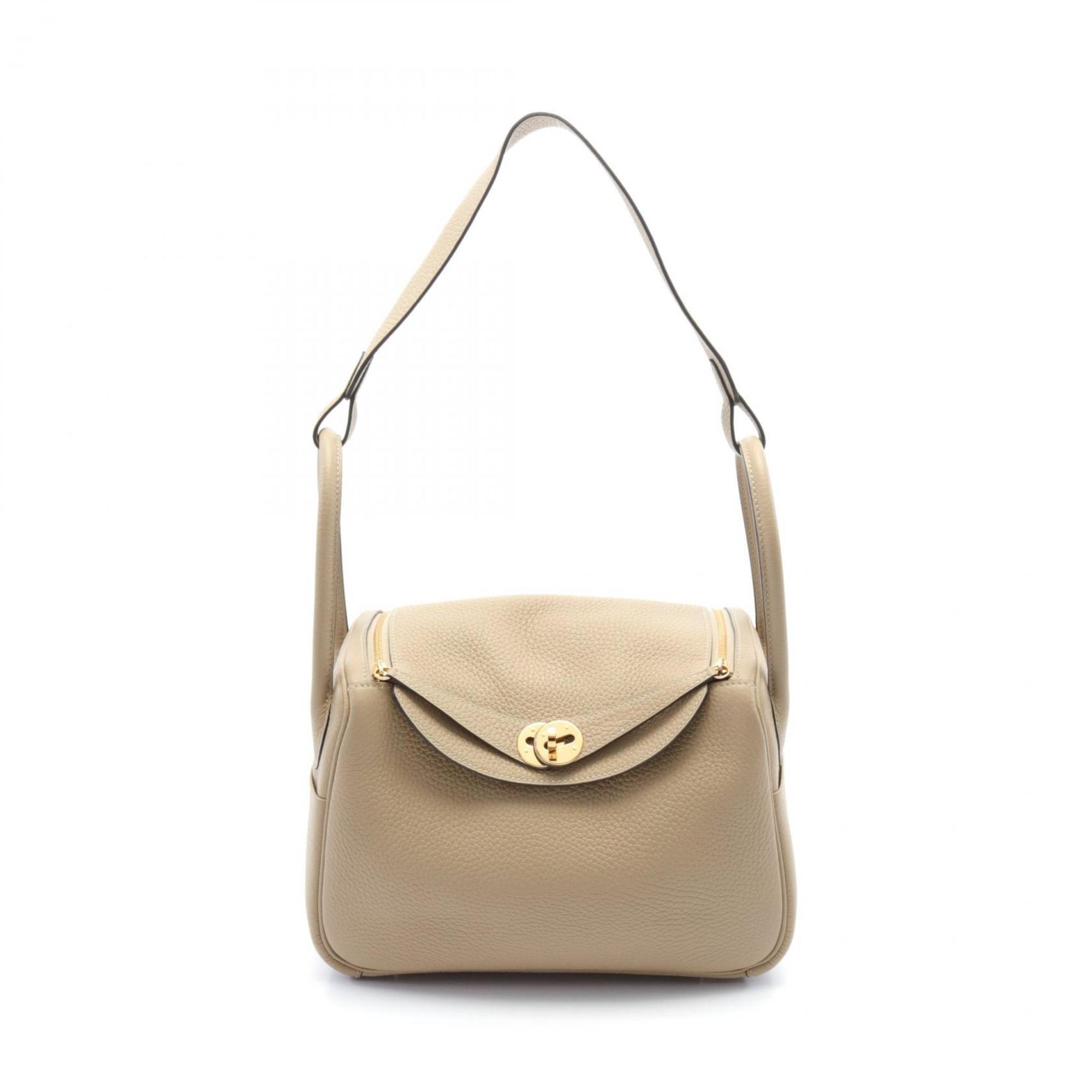 Hermes Lindy 26 Trench Shoulder Bag Taurillon Clemence Women's Beige