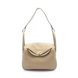 Hermes Lindy 26 Trench Shoulder Bag Taurillon Clemence Women's Beige