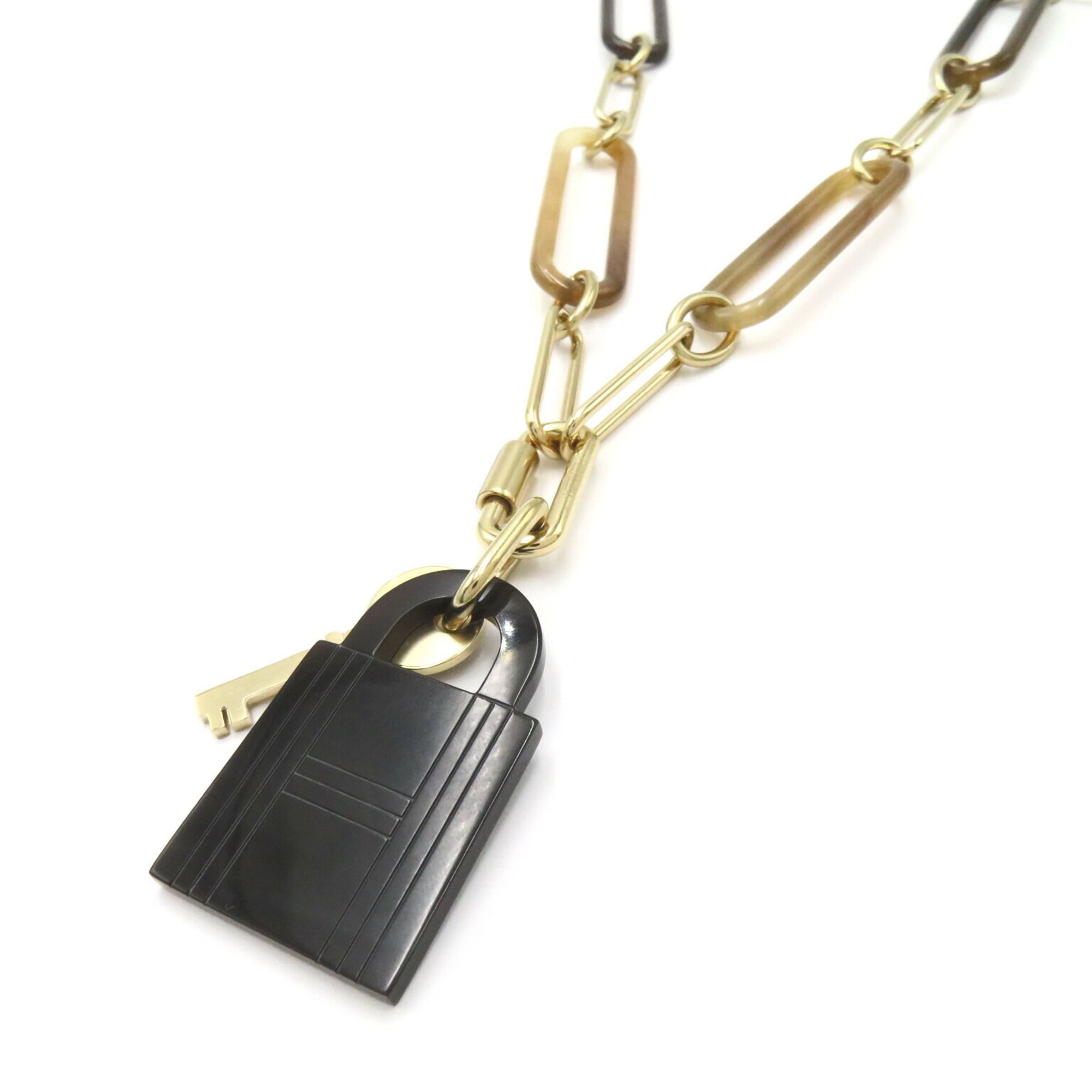 Hermes HERMES Buffalo Horn Padlock Necklace GP (Gold Plated) Women's Brown Gold