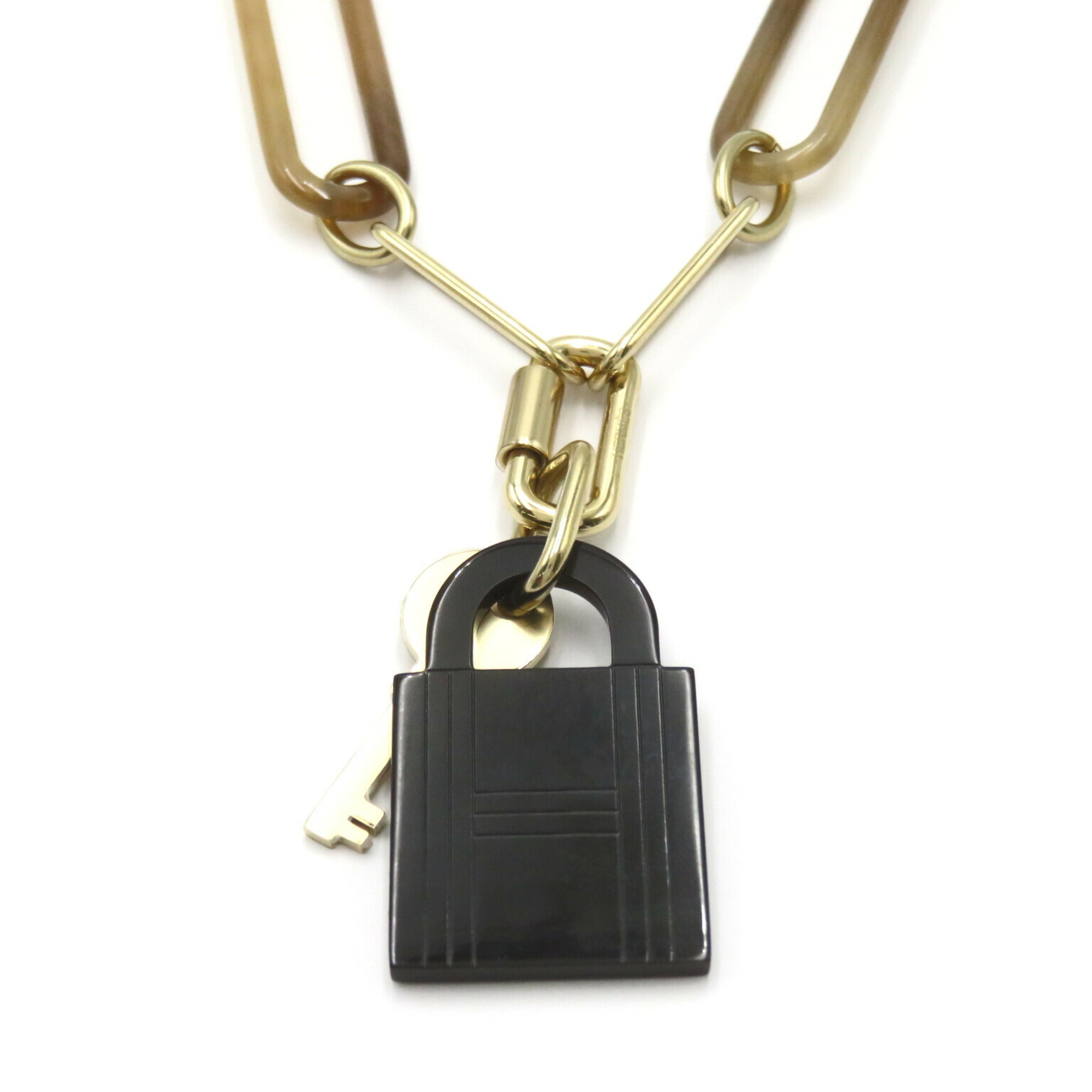 Hermes HERMES Buffalo Horn Padlock Necklace GP (Gold Plated) Women's Brown Gold