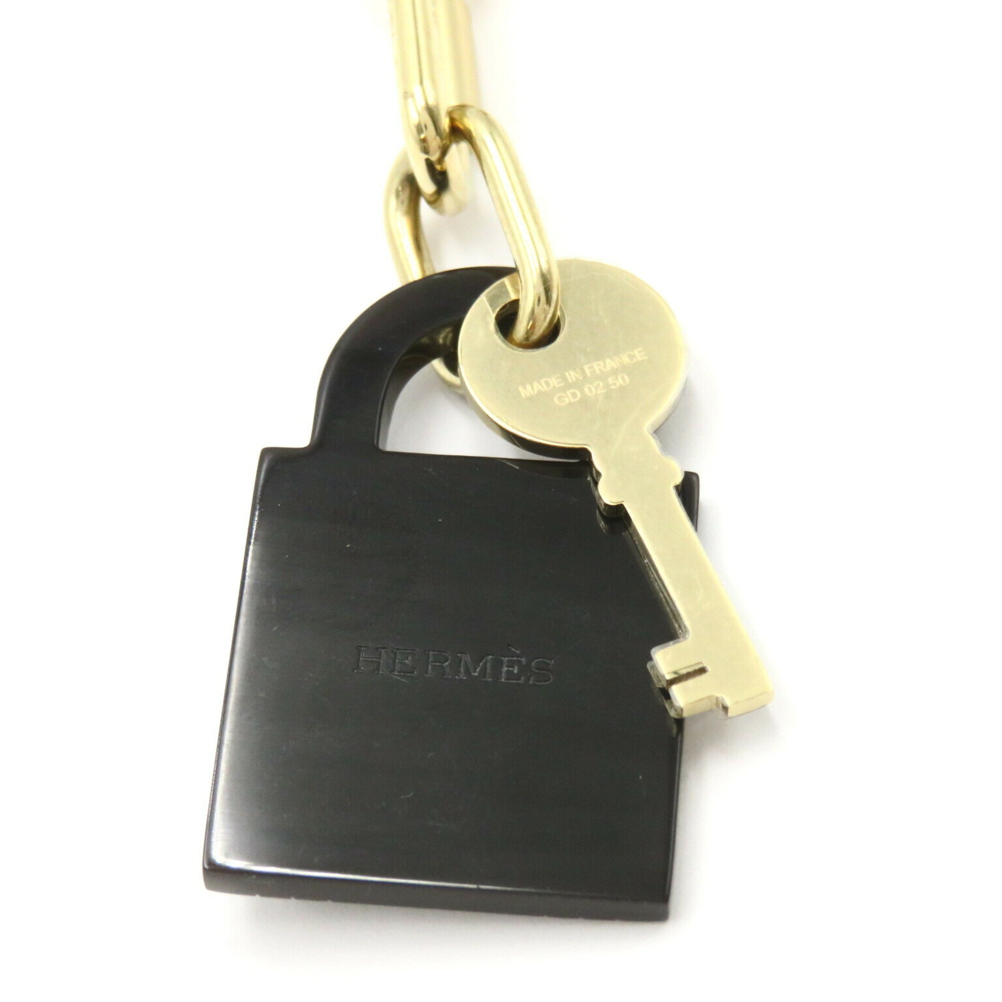 Hermes HERMES Buffalo Horn Padlock Necklace GP (Gold Plated) Women's Brown Gold