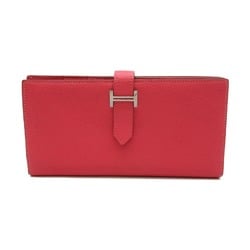 Hermes HERMES Bearn Soufflet Rose Azalee Bi-fold Long Wallet Leather Chevre Women's Pink