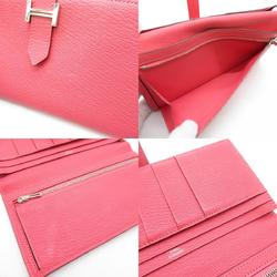 Hermes HERMES Bearn Soufflet Rose Azalee Bi-fold Long Wallet Leather Chevre Women's Pink