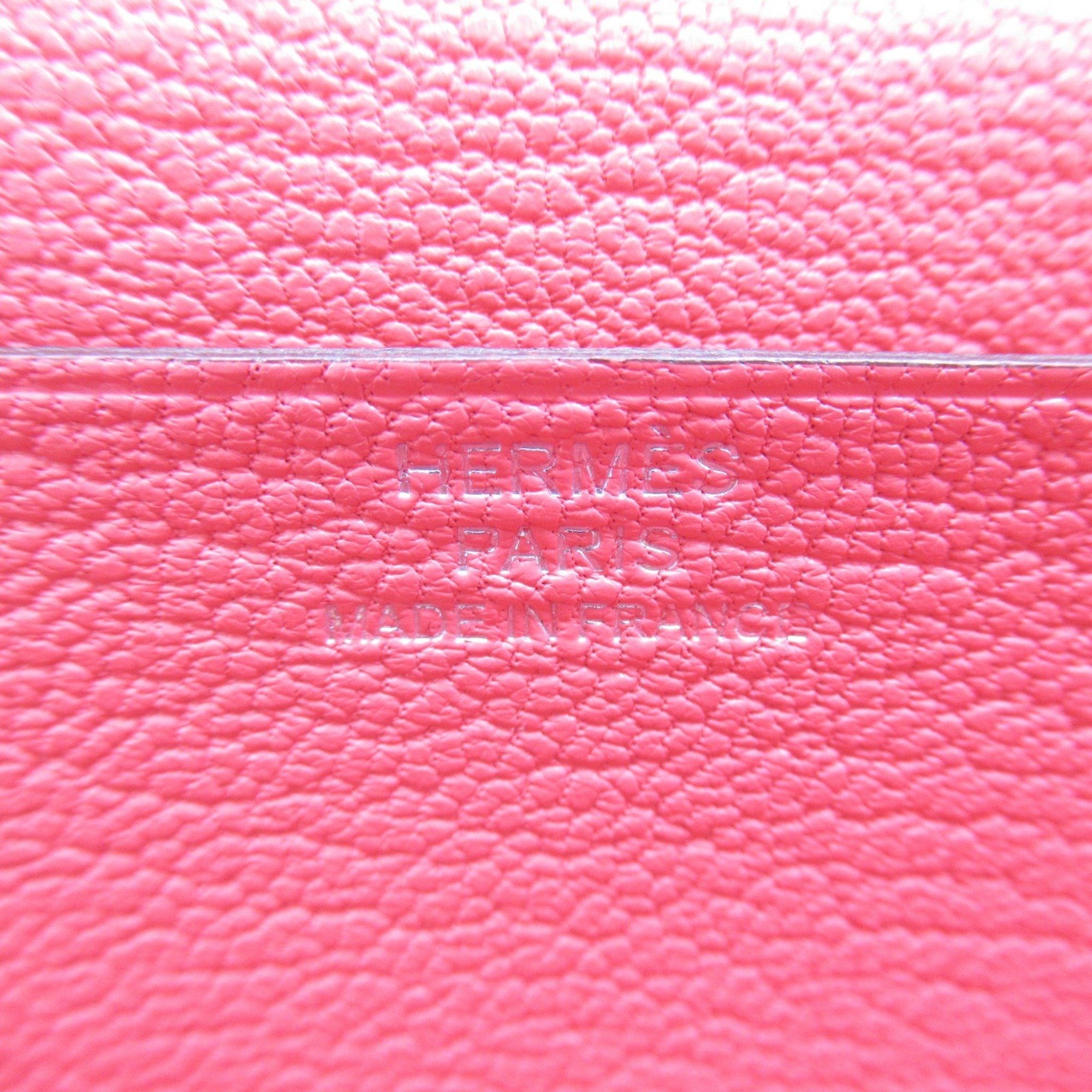 Hermes HERMES Bearn Soufflet Rose Azalee Bi-fold Long Wallet Leather Chevre Women's Pink