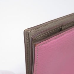 Hermes HERMES Bearn Souffle Verso Bi-fold Long Wallet Leather Chevre Women's Pink