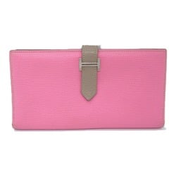 Hermes HERMES Bearn Souffle Verso Bi-fold Long Wallet Leather Chevre Women's Pink