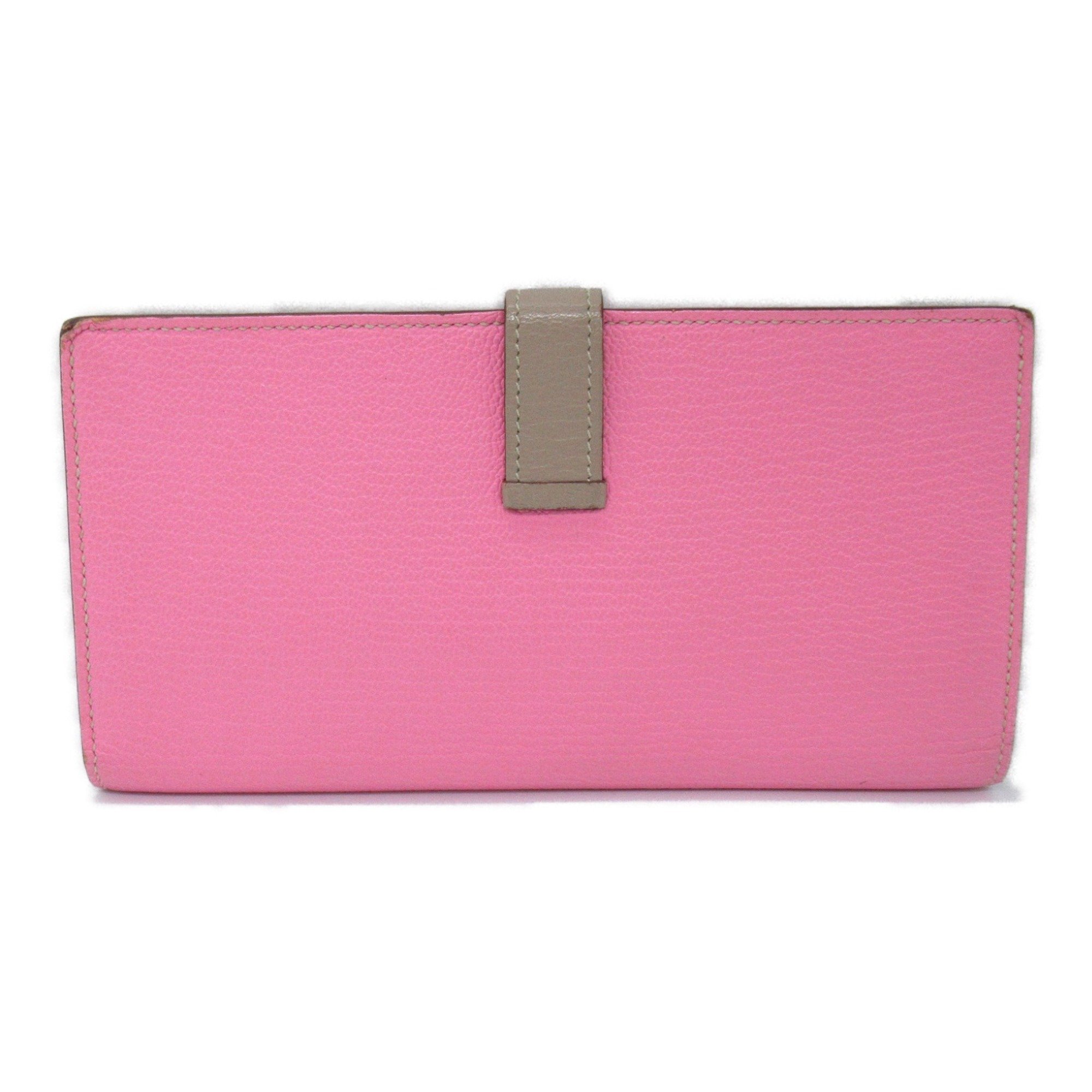 Hermes HERMES Bearn Souffle Verso Bi-fold Long Wallet Leather Chevre Women's Pink