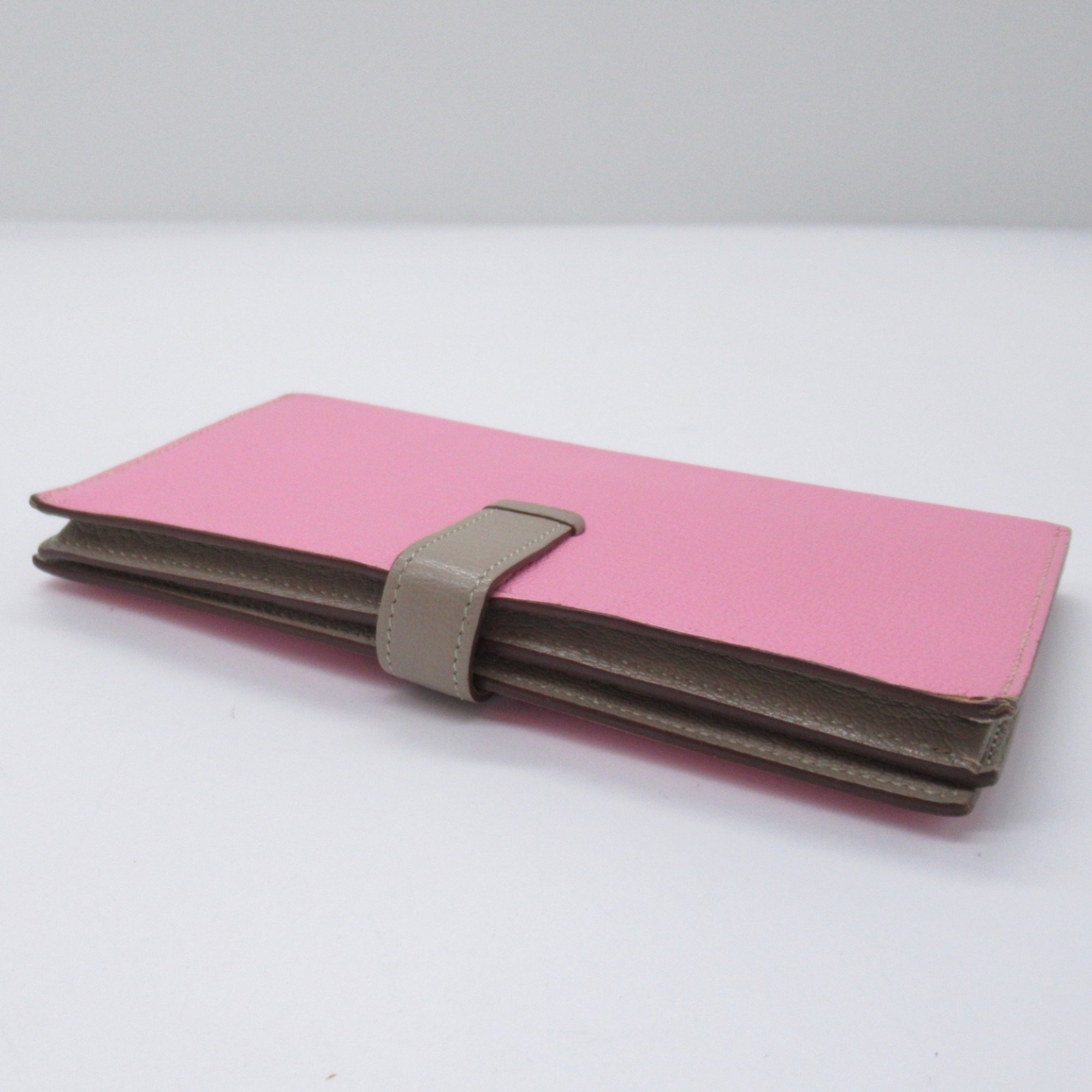 Hermes HERMES Bearn Souffle Verso Bi-fold Long Wallet Leather Chevre Women's Pink