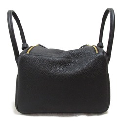 Hermes Lindy 26 Black Shoulder Bag Leather Taurillon Clemence Women's