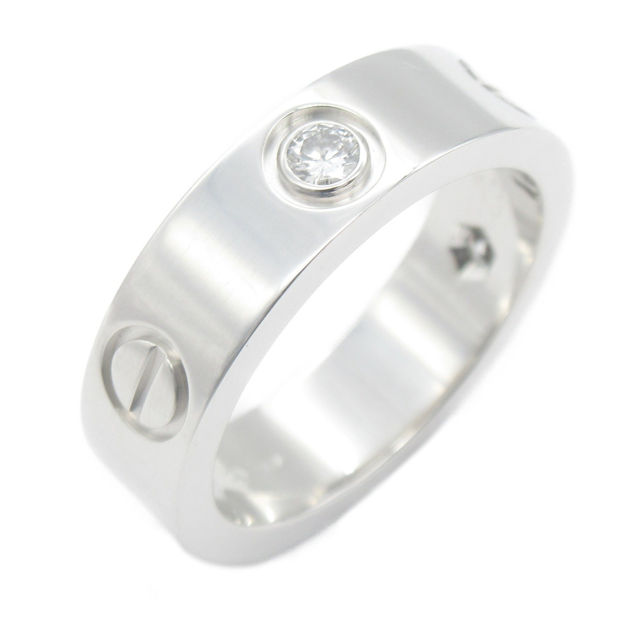 Cartier Love Half Diamond Ring, K18WG (White Gold), Diamond, Men's, Women's, Clear