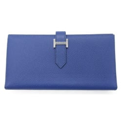 Hermes HERMES Bearn Soufflet Bi-fold Long Wallet Leather Epsom Women's Blue