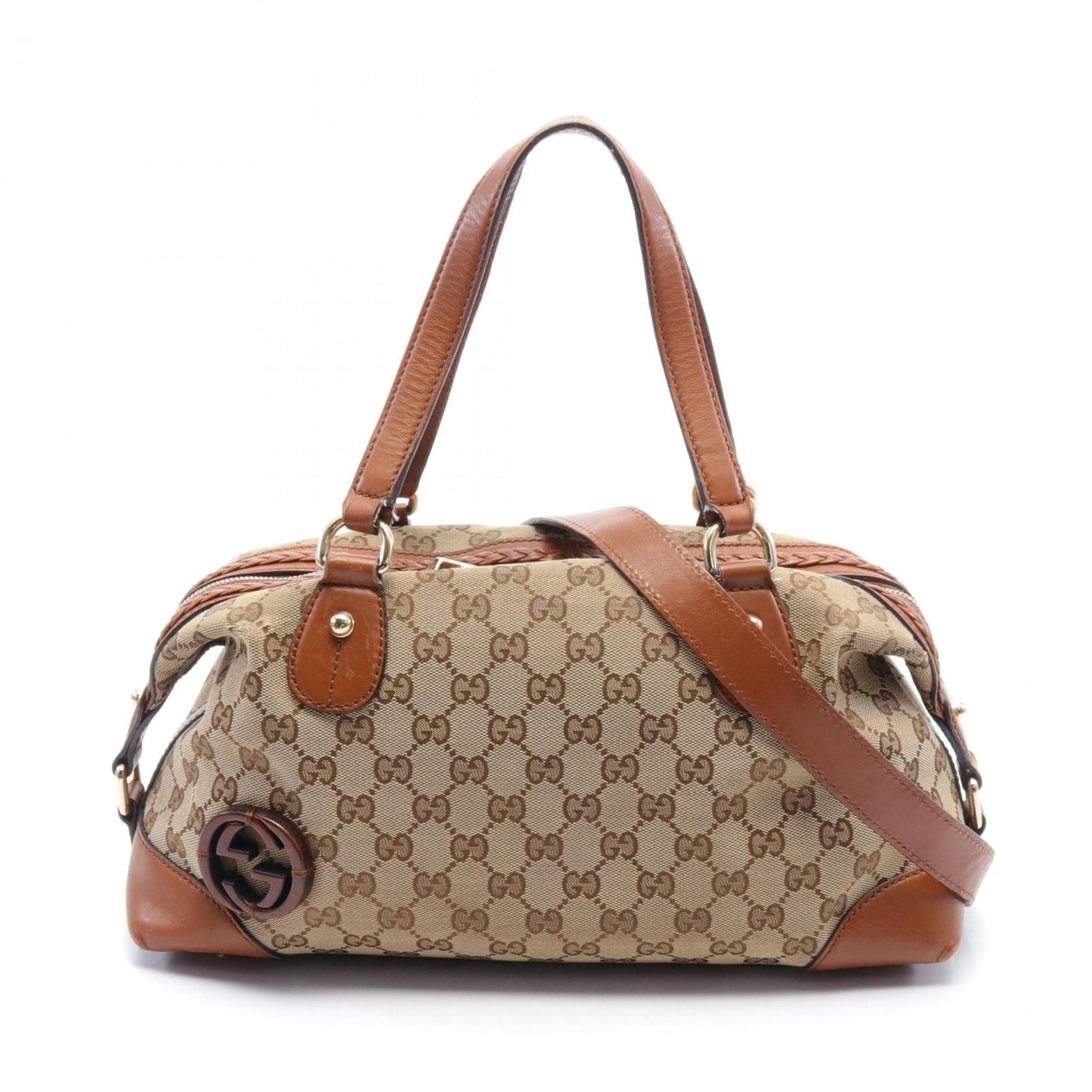 GUCCI Brick Lane GG Canvas Handbag Bag Leather Women's Beige Brown 296898