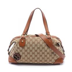 GUCCI Brick Lane GG Canvas Handbag Bag Leather Women's Beige Brown 296898