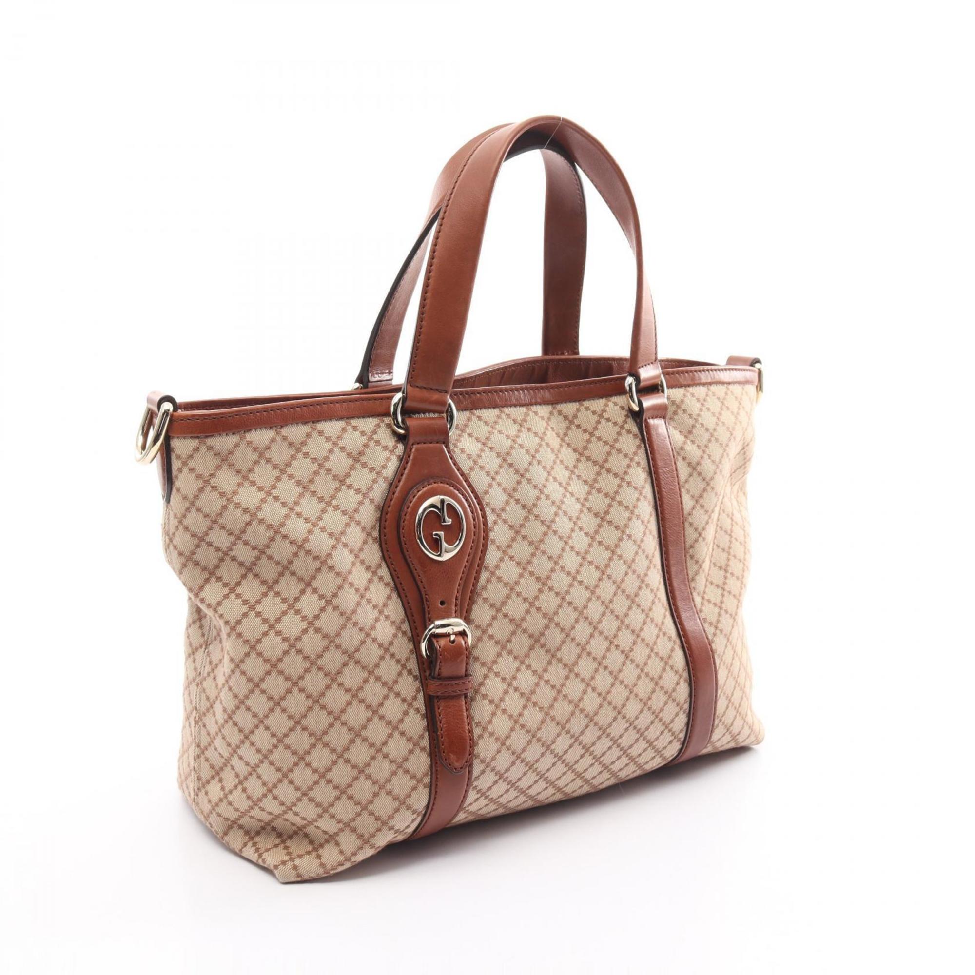 GUCCI Diamante Tote Bag Canvas Leather Women's Beige Brown