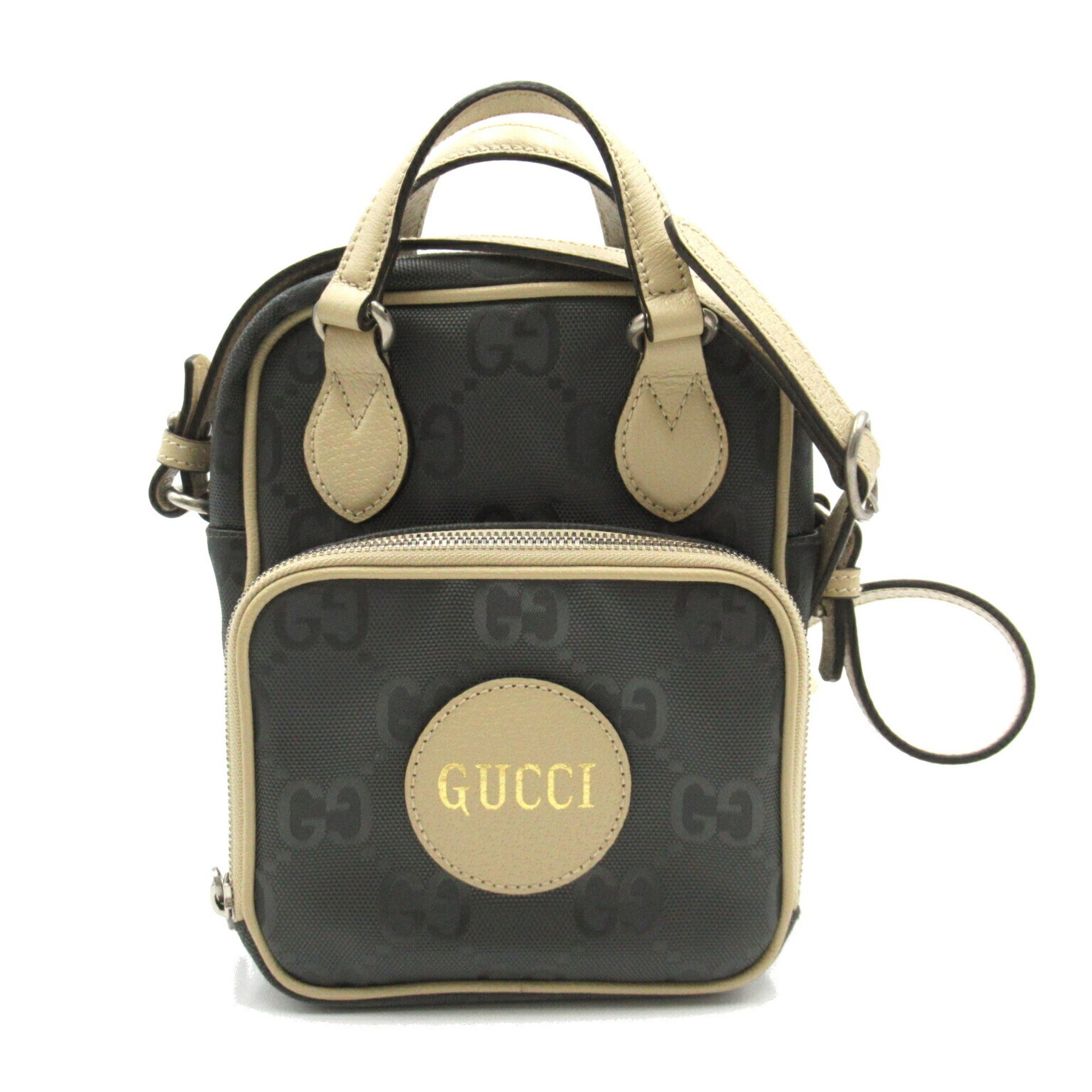 GUCCI Off the Grid Shoulder Bag 2-way Nylon Leather Men Women Gray Beige 625850