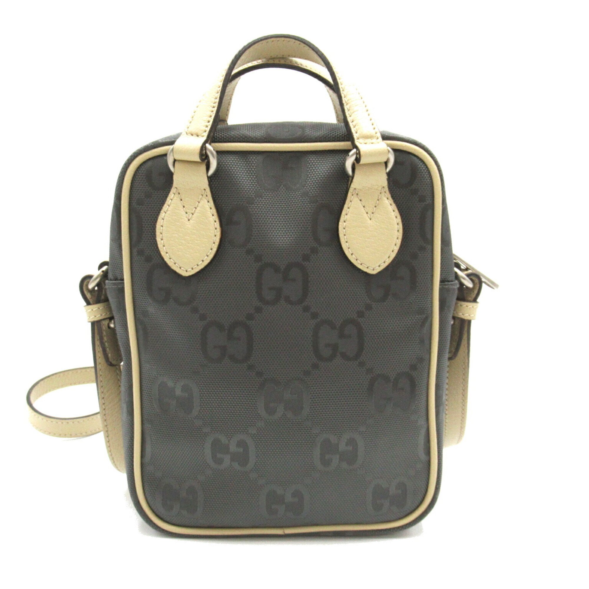 GUCCI Off the Grid Shoulder Bag 2-way Nylon Leather Men Women Gray Beige 625850