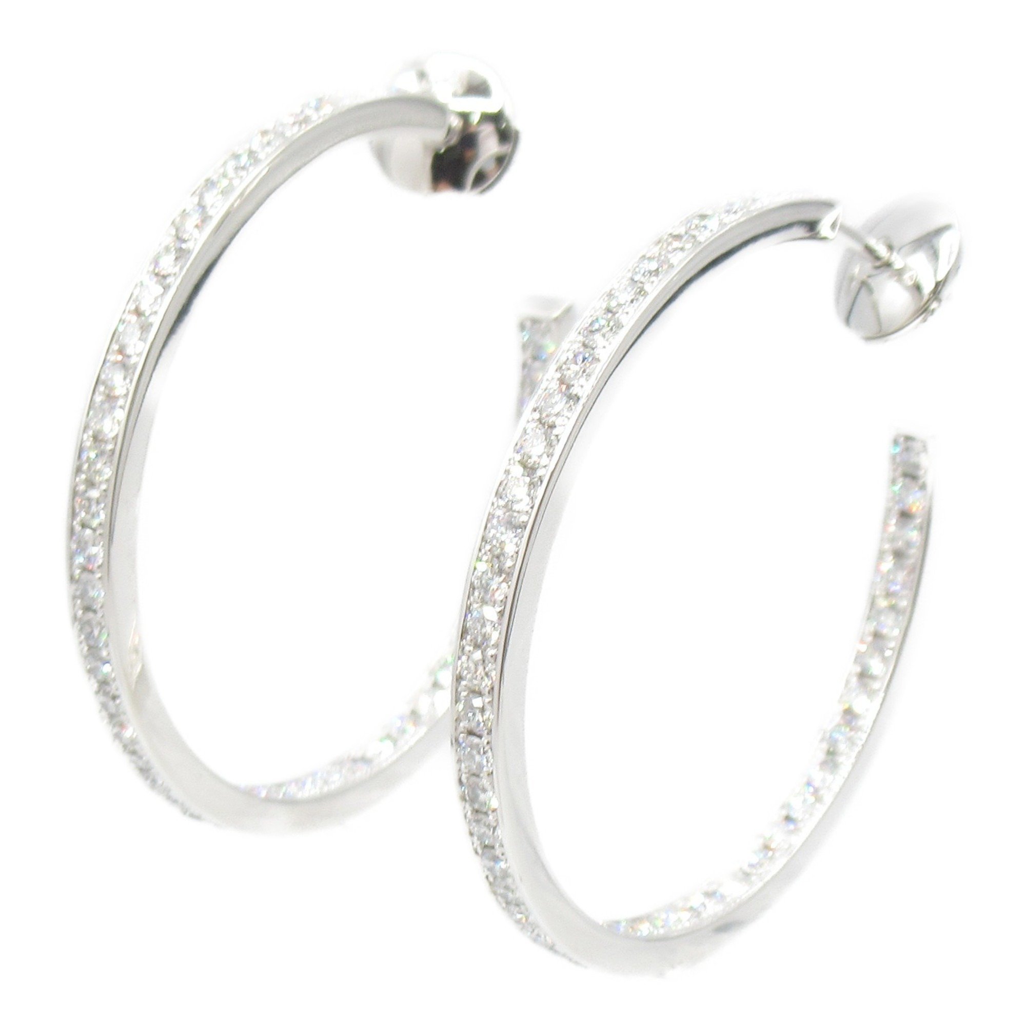 CARTIER Classic Hoop Large Earrings, K18WG (White Gold), Diamond, Women's, Silver