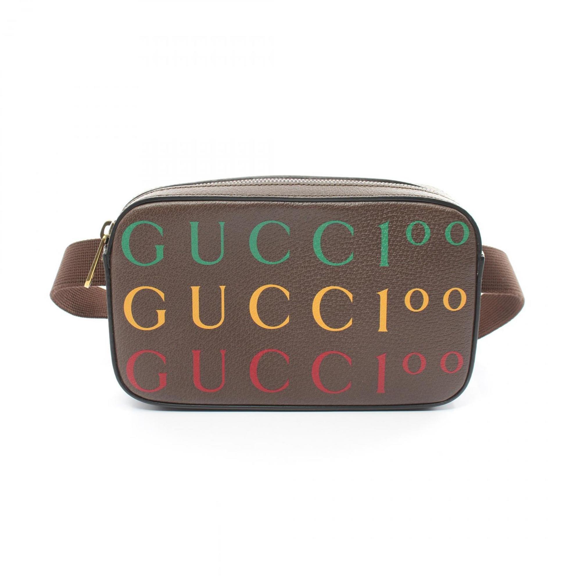 Gucci Bum Bag Belt Waist Body Leather Men Women Brown Multicolor 602695