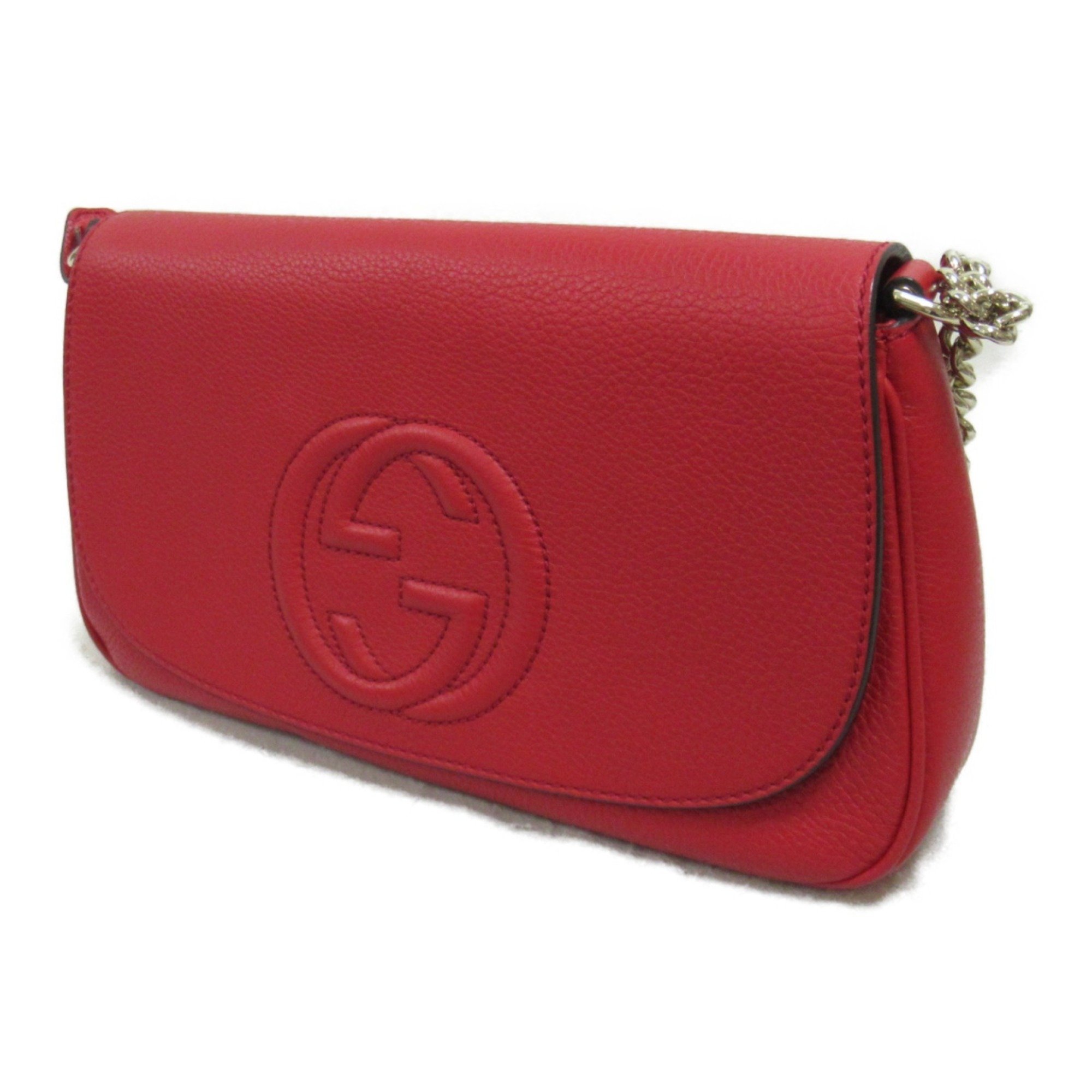 GUCCI Soho Chain Shoulder Bag Leather Women's Red 336752