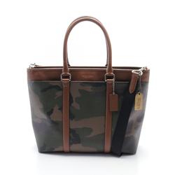 Coach COACH Tote Bag Coated Canvas Leather Men's Khaki Brown Multicolor