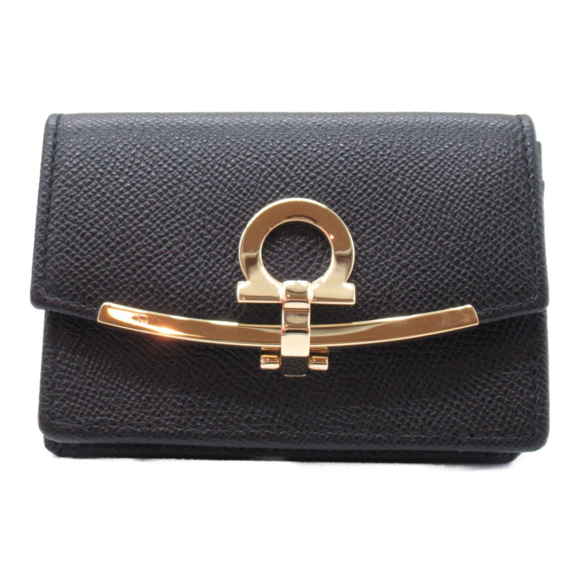 Salvatore Ferragamo Business Card Holder/Card Case Leather Men's Women's Black 22D198683350