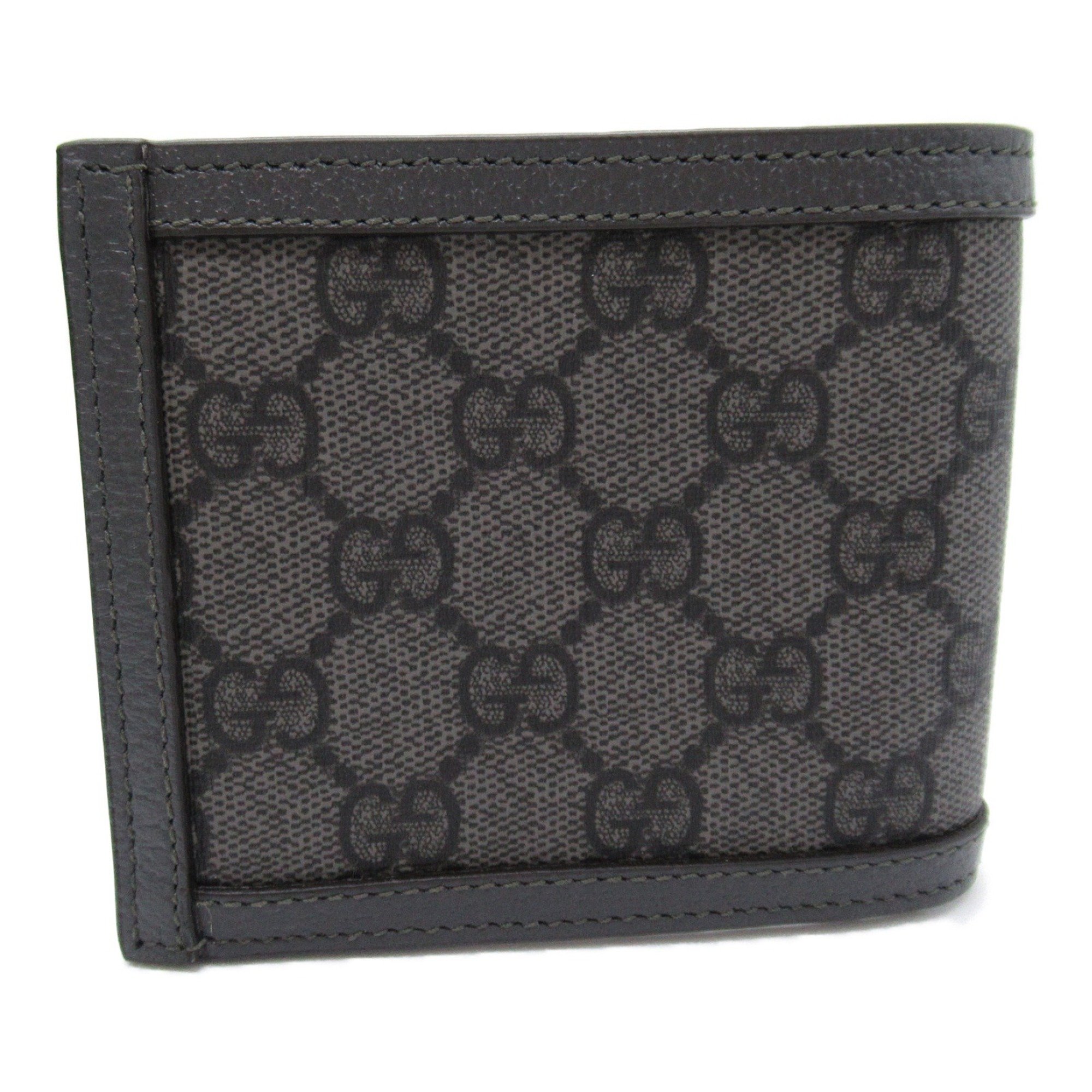 GUCCI Bi-fold Wallet Canvas GG Supreme Men's Gray Black 597609UULBN1244