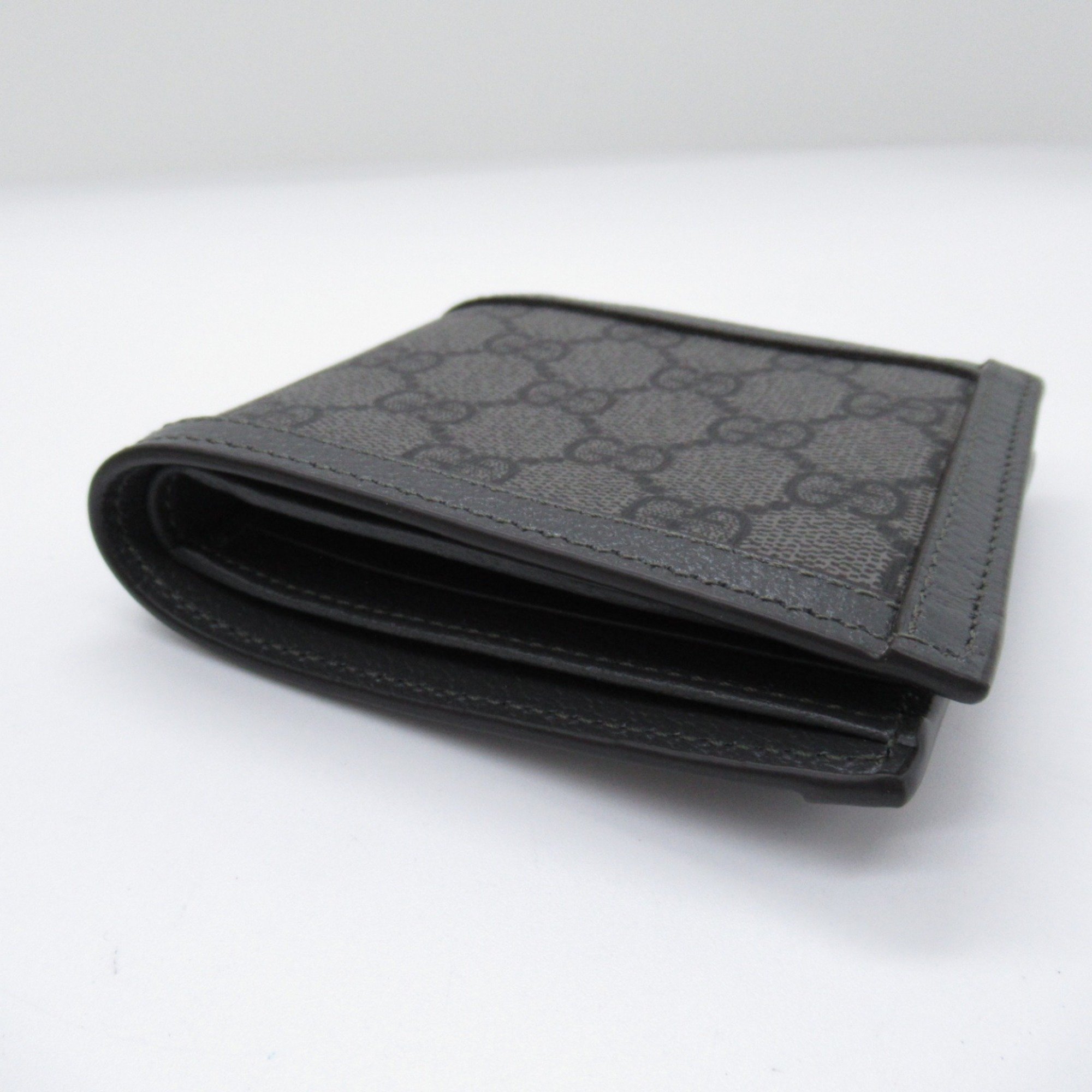 GUCCI Bi-fold Wallet Canvas GG Supreme Men's Gray Black 597609UULBN1244