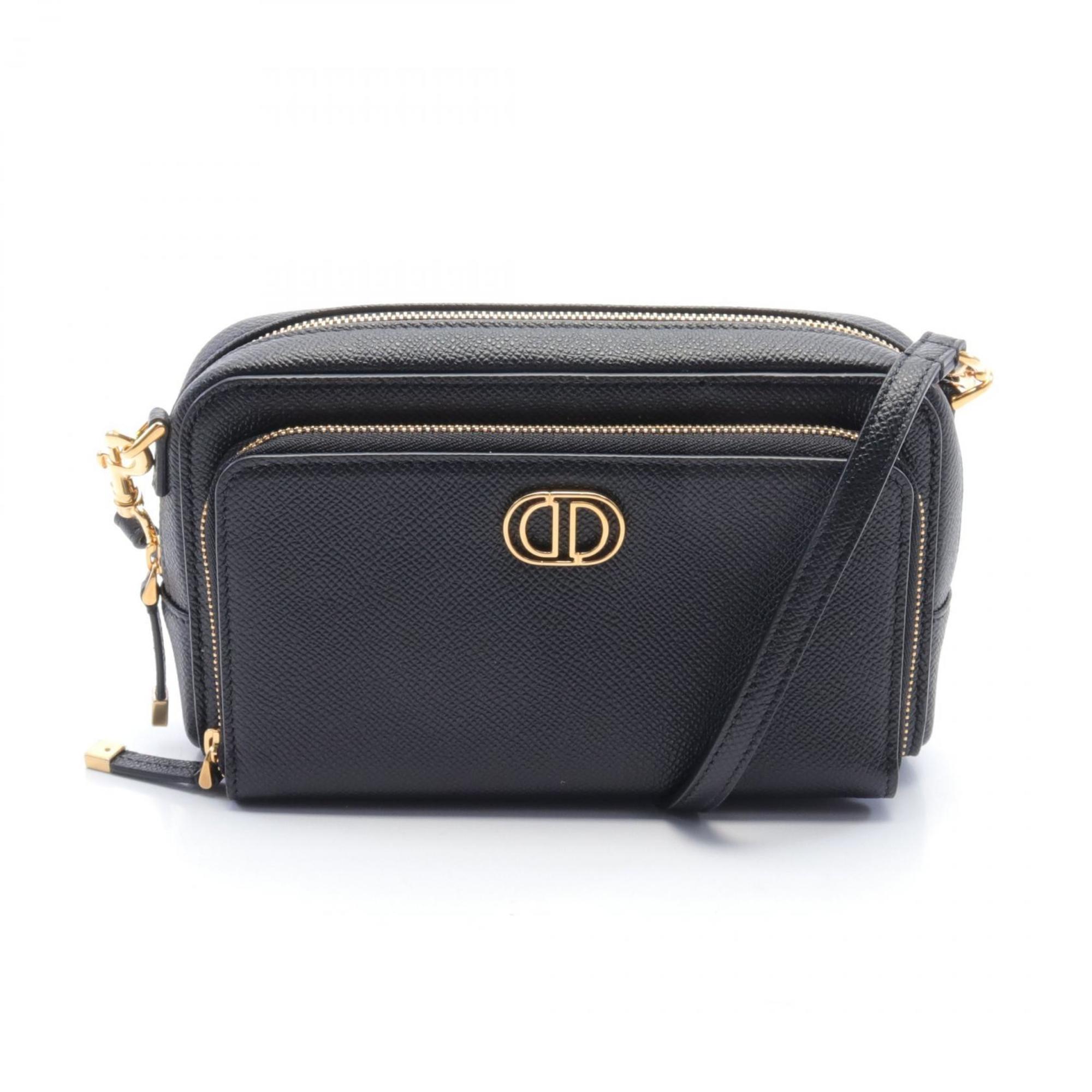 Christian Dior CARO Double Pouch Shoulder Bag Leather Women's Black