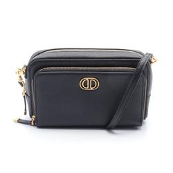 Christian Dior CARO Double Pouch Shoulder Bag Leather Women's Black