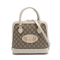 GUCCI Horsebit 1955 Handbag Bag Coated Canvas Leather Women's Beige Brown White 621220