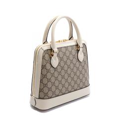 GUCCI Horsebit 1955 Handbag Bag Coated Canvas Leather Women's Beige Brown White 621220