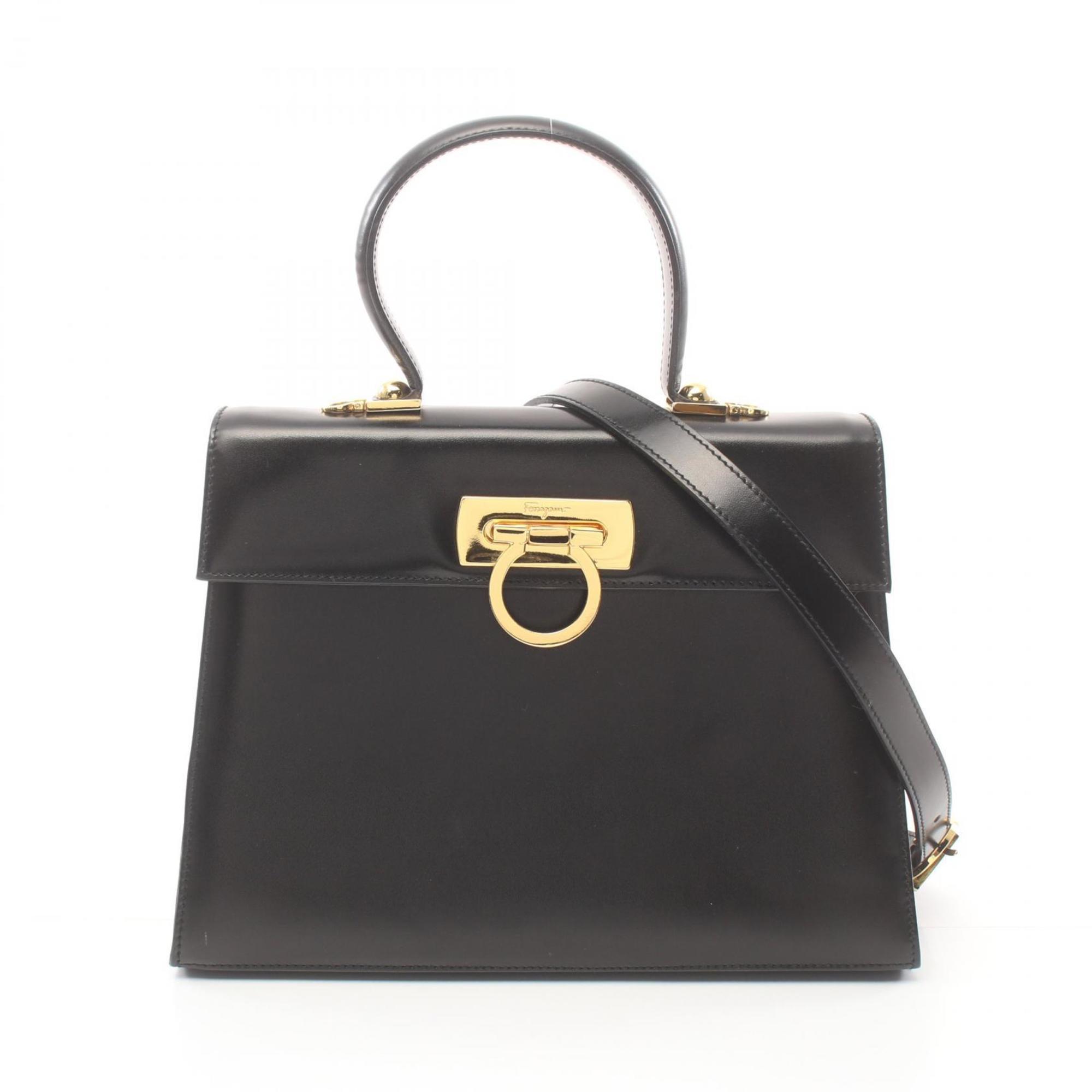 Salvatore Ferragamo Gancini handbag, leather bag, women's, black