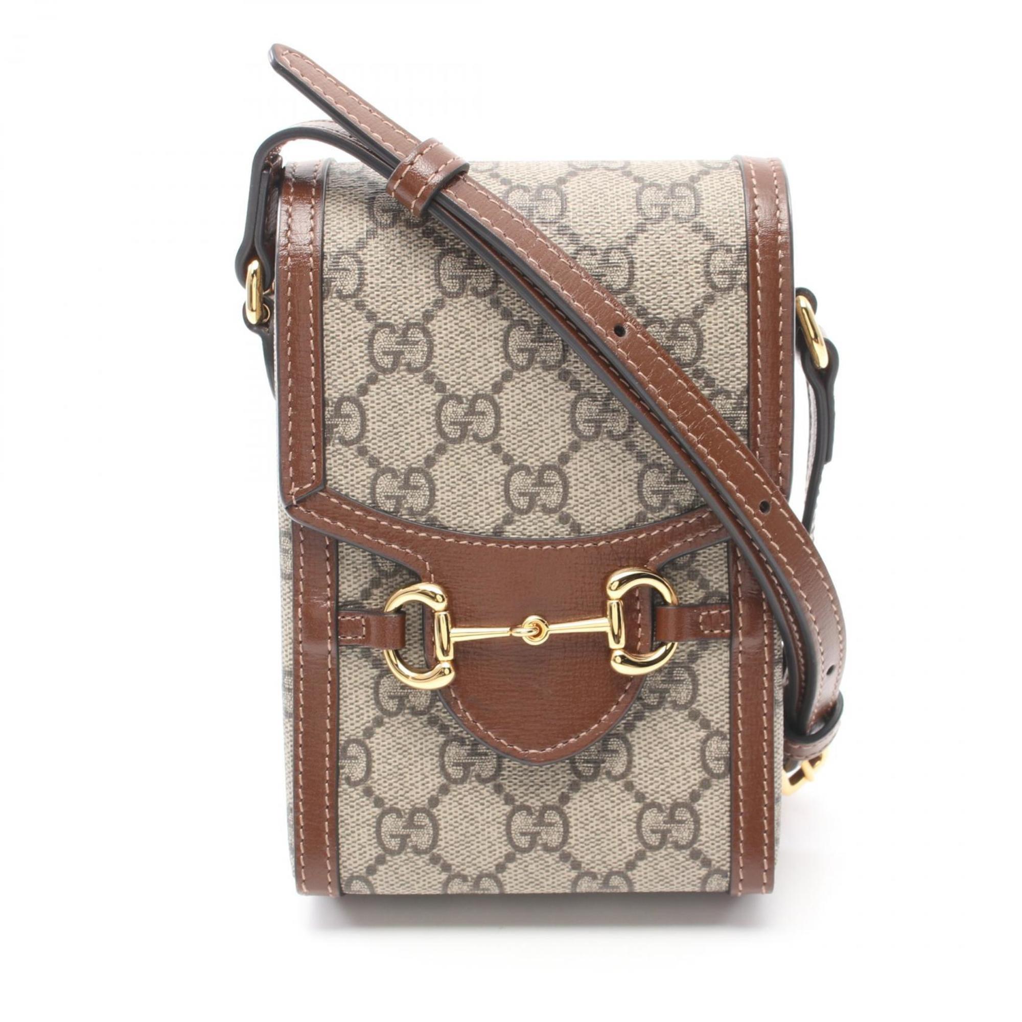 Gucci Horsebit 1955 Bag GG Supreme Shoulder Coated Canvas Leather Women's Beige Brown 025615