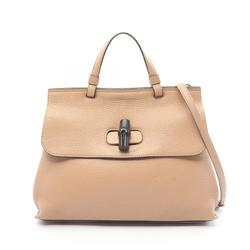 GUCCI Bamboo Daily Medium Handbag Bag Leather Women's Beige 392013