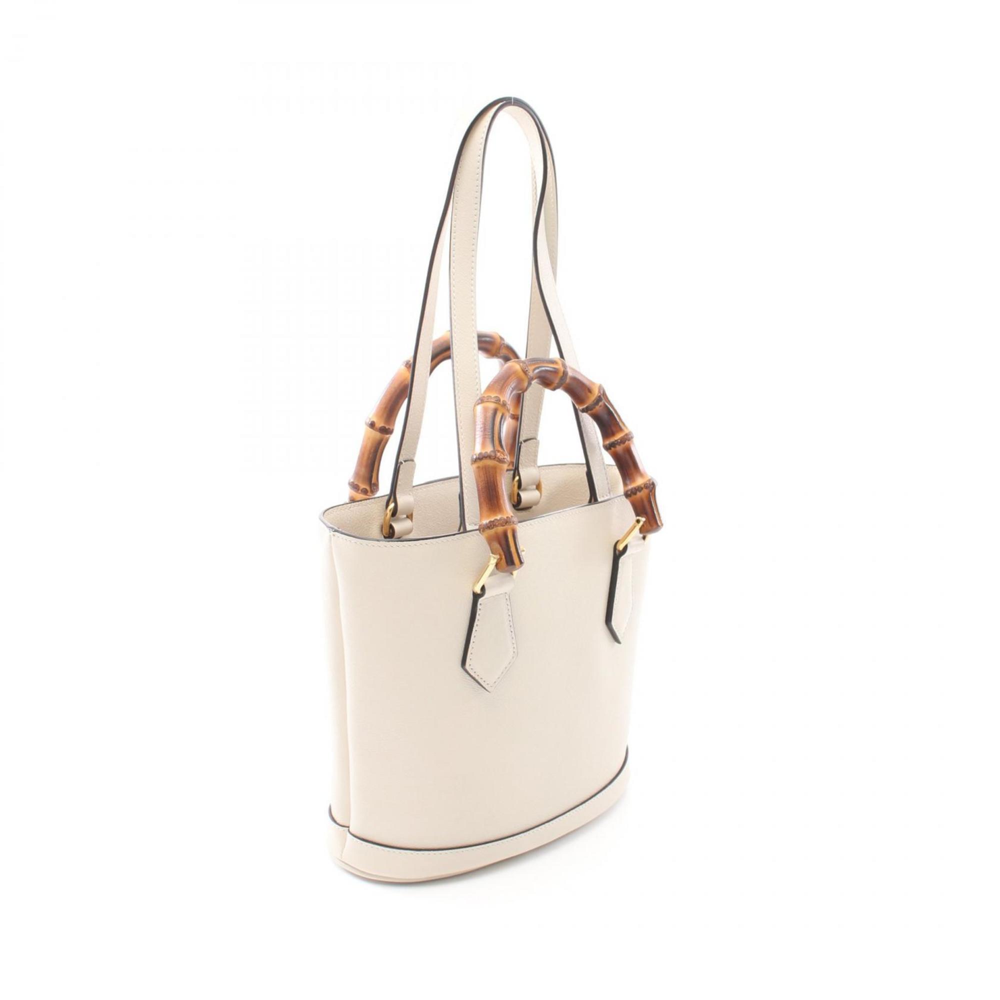 GUCCI Bamboo Tote Bag Leather Women's Beige 750396