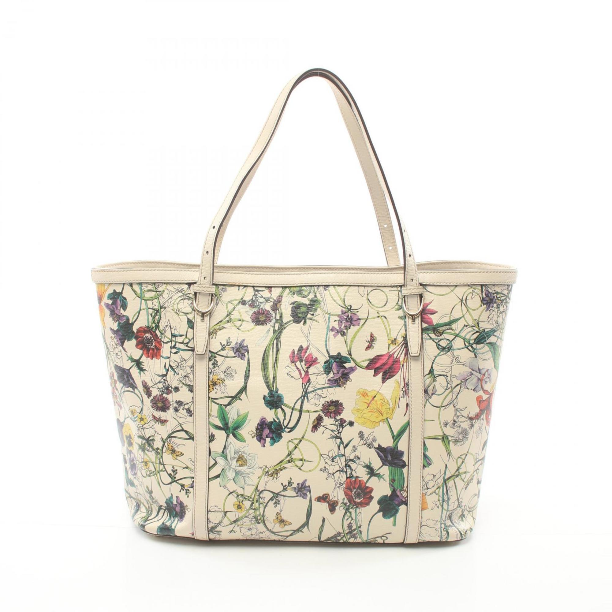 GUCCI Nice Flora Tote Bag Leather Women's White Multicolor 309613