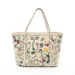 GUCCI Nice Flora Tote Bag Leather Women's White Multicolor 309613