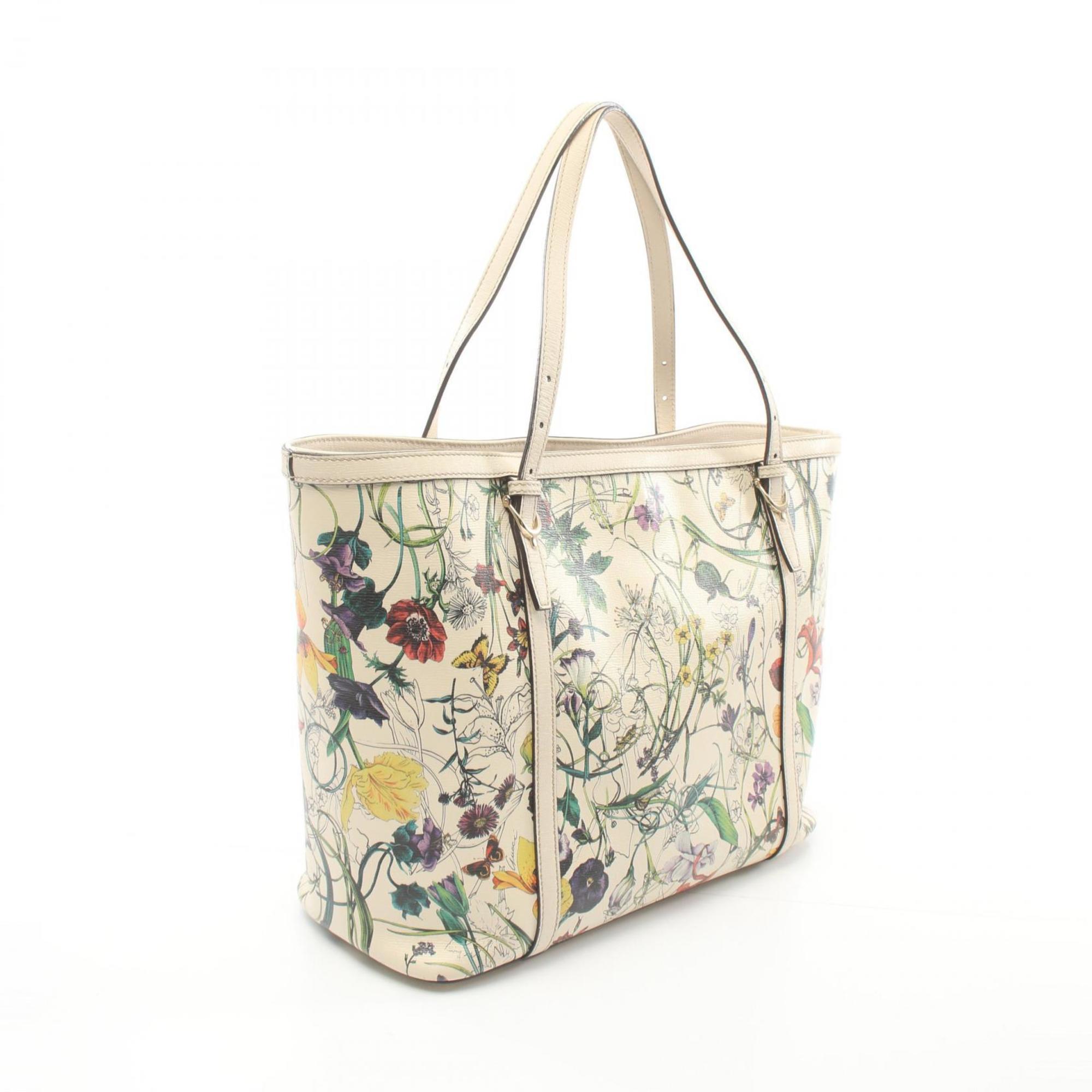 GUCCI Nice Flora Tote Bag Leather Women's White Multicolor 309613