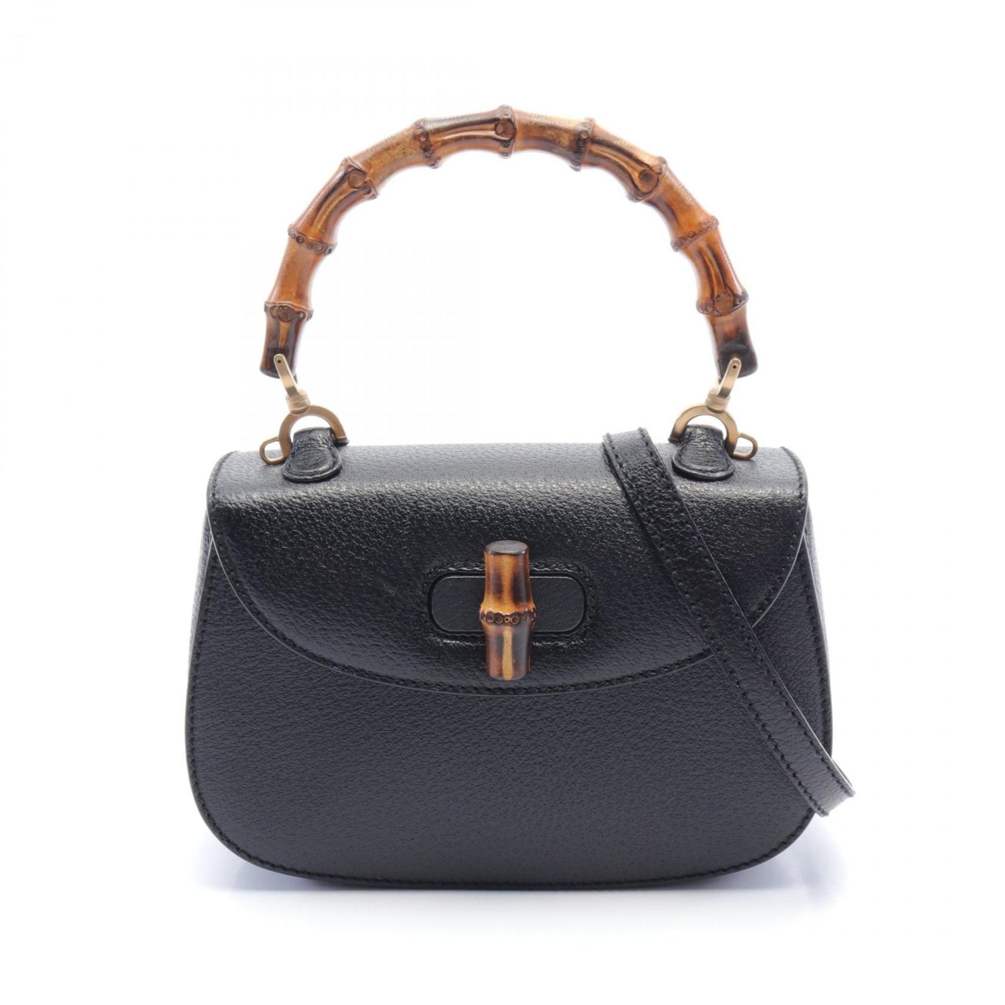 GUCCI Bamboo Handbag Bag Leather Women's Black 080 2046