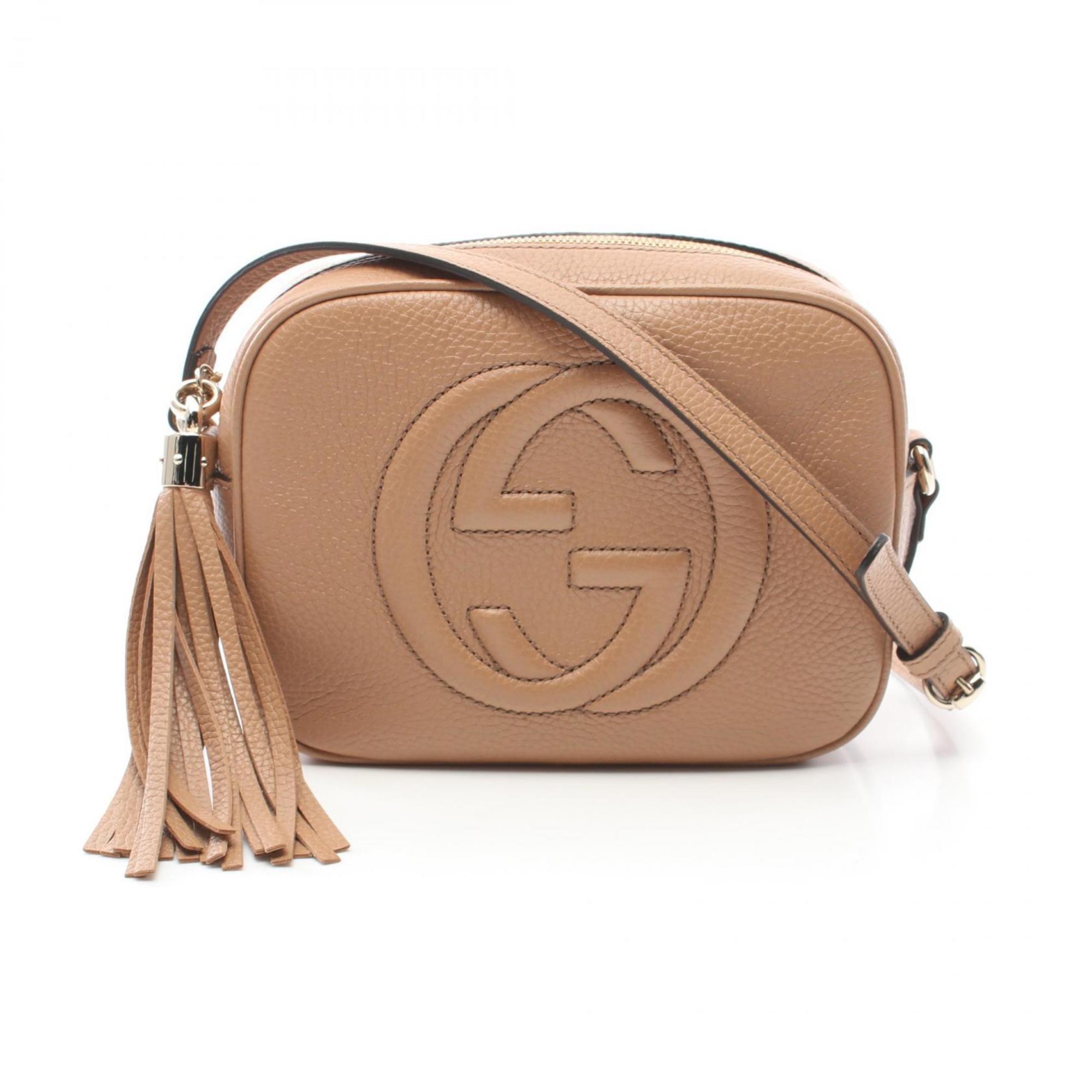 GUCCI Soho Disco Bag Interlocking G Shoulder Leather Women's Beige 308364