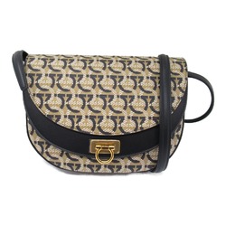 Salvatore Ferragamo Shoulder Bag Canvas Coated Women's Beige Black