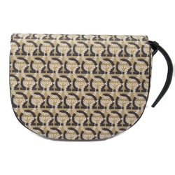 Salvatore Ferragamo Shoulder Bag Canvas Coated Women's Beige Black