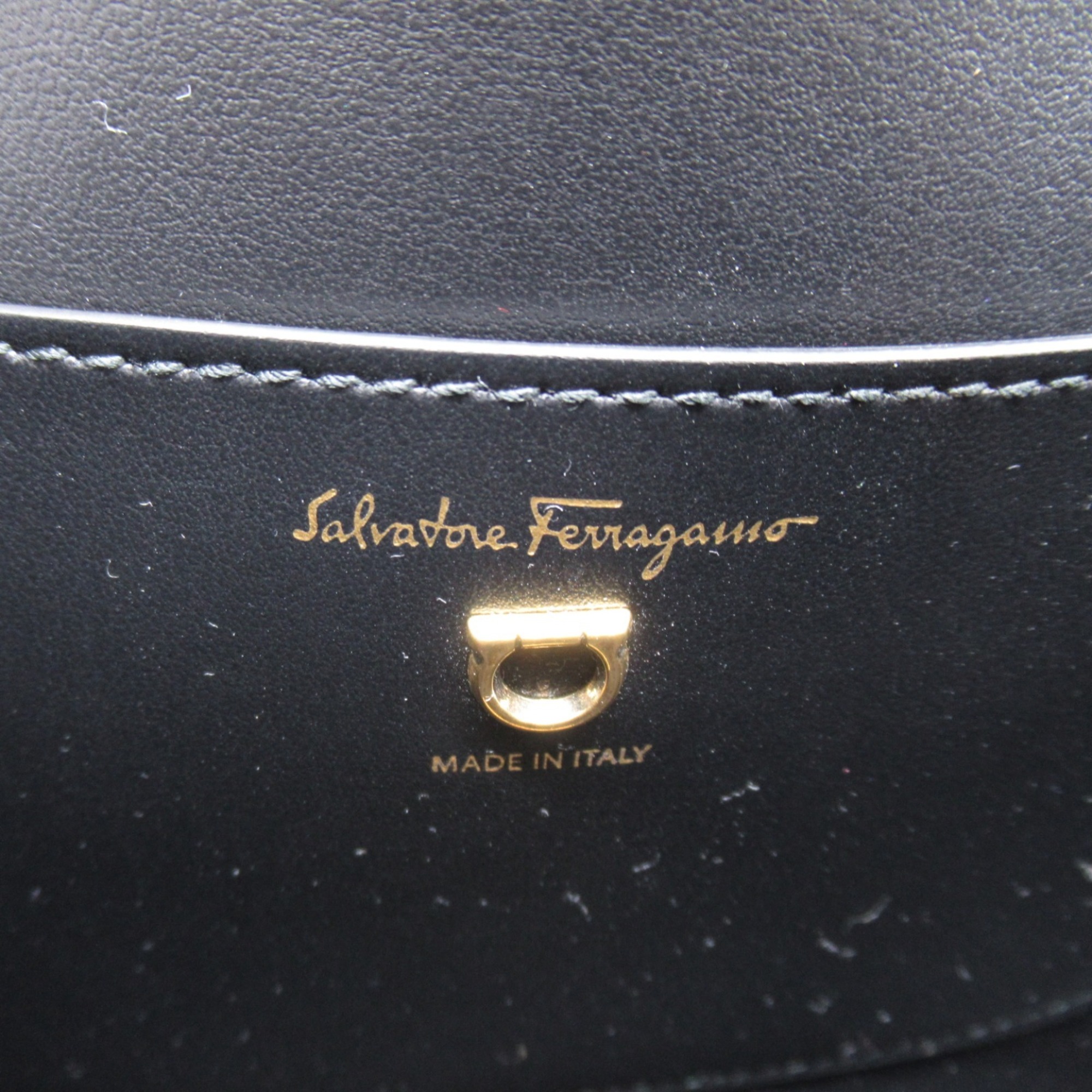 Salvatore Ferragamo Shoulder Bag Canvas Coated Women's Beige Black