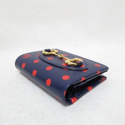 GUCCI Bi-fold wallet Leather Men's Women's Navy Polka dot pattern 621887