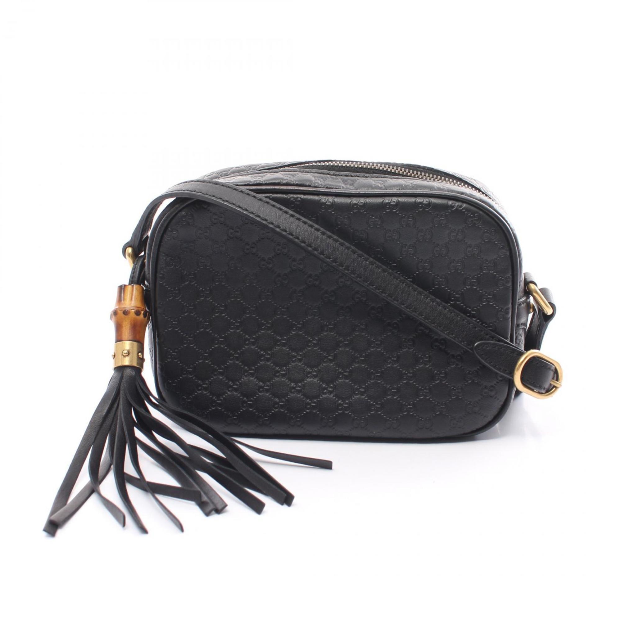 GUCCI Micro Guccissima Bamboo Shoulder Bag Leather Women's Black 309538